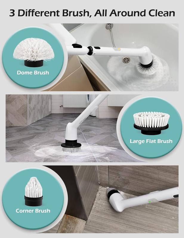 Lyrifine Electric Spin Scrubber, 2023 New Full-Body IPX7 Waterproof Bathroom Scrubber, Dual Speed, USB-C Charging, Power Shower Scrubber with Retractable Handle & 3 Brush Head for Bathtub Tile Floor