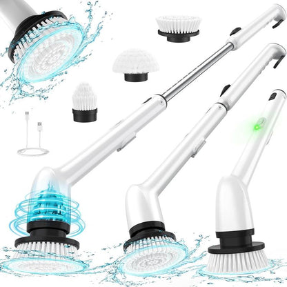 Lyrifine Electric Spin Scrubber, 2023 New Full-Body IPX7 Waterproof Bathroom Scrubber, Dual Speed, USB-C Charging, Power Shower Scrubber with Retractable Handle & 3 Brush Head for Bathtub Tile Floor