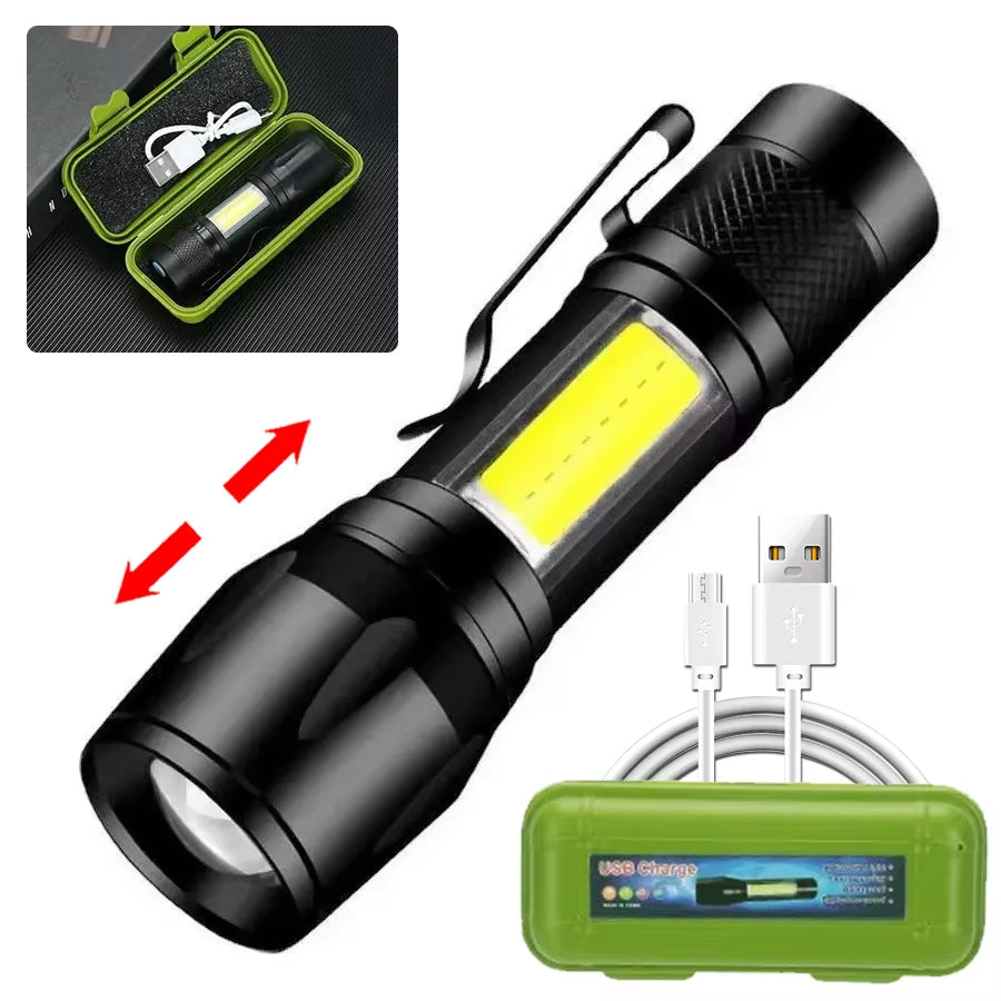 Mini Torch LED Rechargeable Flashlight Portable USB Charging Flashlight High Power Bank Camping Waterproof Long Range Lantern